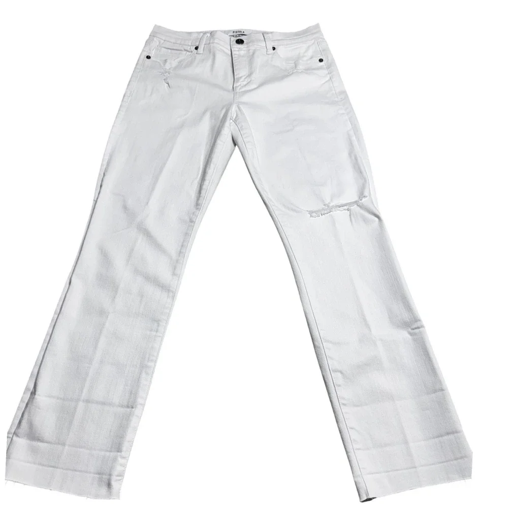 Pistola‎ Jeans Women's 29 White Straight Leg Distressed Raw Hem P6178FTN-SLO
